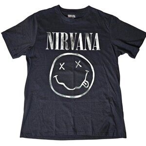 Nirvana Black Tee Smiley Face Rock Grunge Mens Short Sleeve Size XXL NWT